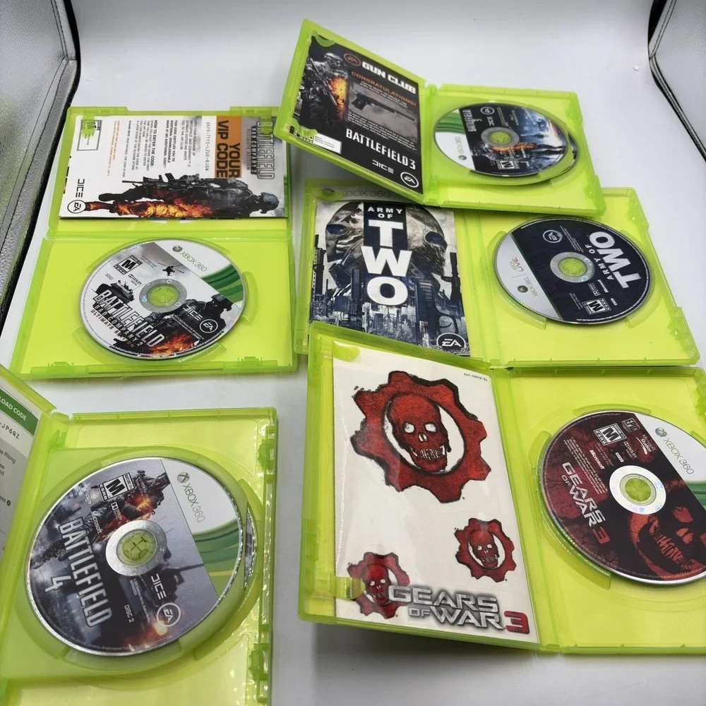 5 Xbox 360 Games Battlefield 2,3 & 4Army Of Two Gears Of War 3